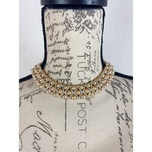B47 Carolee Vintage Faux Pearl Rhinestone Choker Gold Tone Bridal Old Hollywood